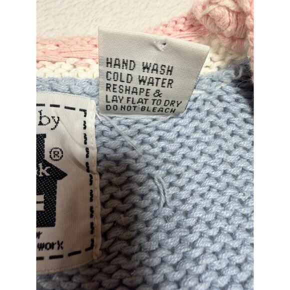 Storybook Knits Spring Garden Scene Cardigan Sz Med Blue Grandmacore Vintage - Picture 3 of 10